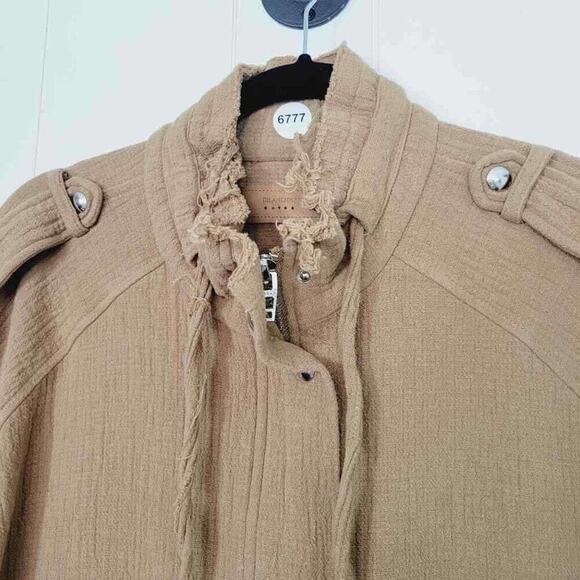 Blank NYC Womens Tan Distressed Lightweight Bomber Jacket Shacket With Pockets M - Picture 3 of 12